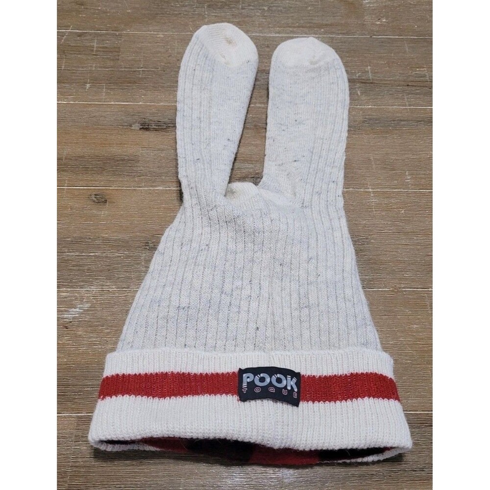 Pook Toque-Red & Gray SOCK HAT & Mittens One Size Fits Reversible Winter Beanie